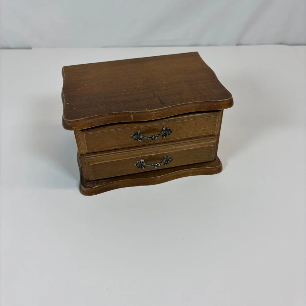 Vintage Wooden Jewelry Box with Mirror | 2 Drawer Organizer